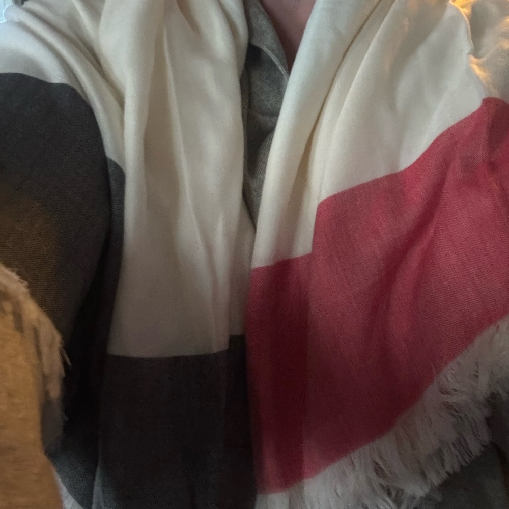 Banana Republic Burgundy and White Fringed Scarf - Picture 5 of 6